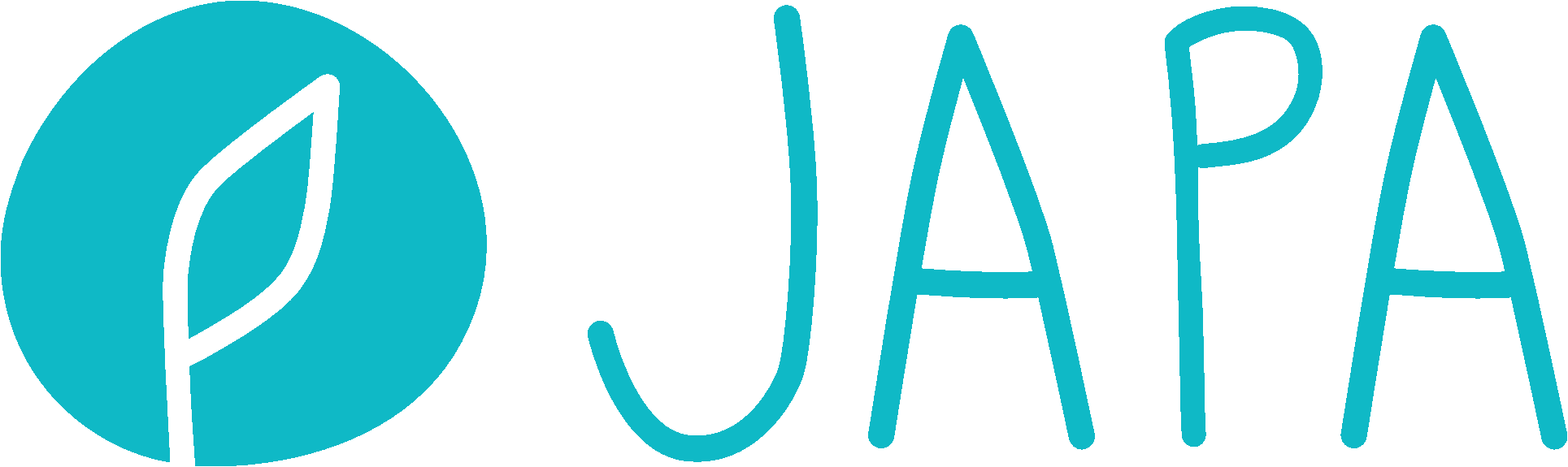 JAPA logo, läpinäkyvä turkoosi.